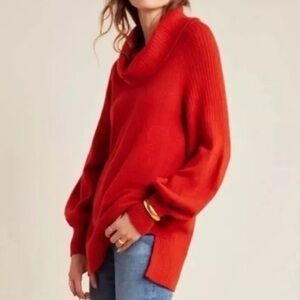 Anthropologie Burnt Orange Cowl Neck Sweater Oversized Fit Size Small